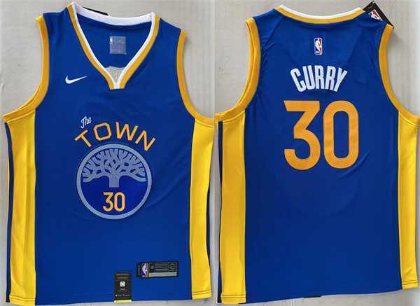 Mens Golden State Warriors #30 Stephen Curry Royal Stitched Jersey